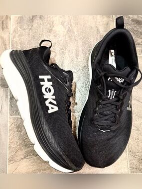 HOKA Gaviota 5 Women’s 12B Black White Stability Running Walking Shoes